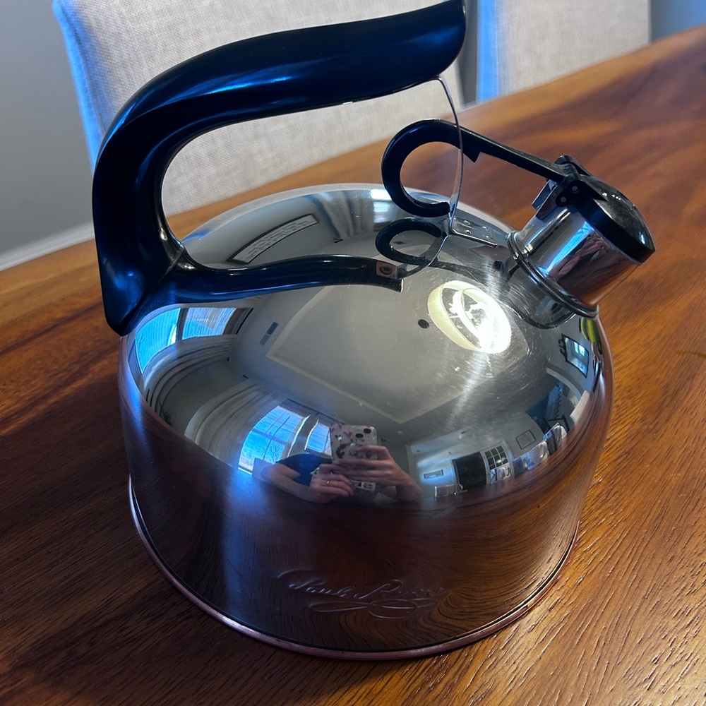 Paul Revere Stainless Steel Whistling Tea Kettle with Black Handle MCM